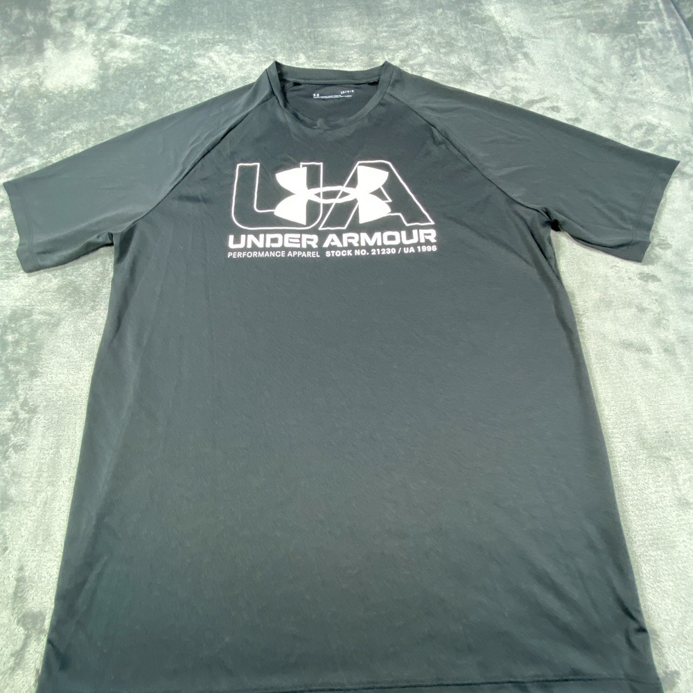 Under Armour Shirt Men Large Black Short Sleeve Loose Workout Performance Gym‎